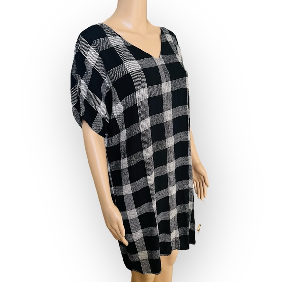 Madewell Zip Front V-Neck Oversized Black White Plaid Shift Dress   Size Medium - Picture 10 of 12